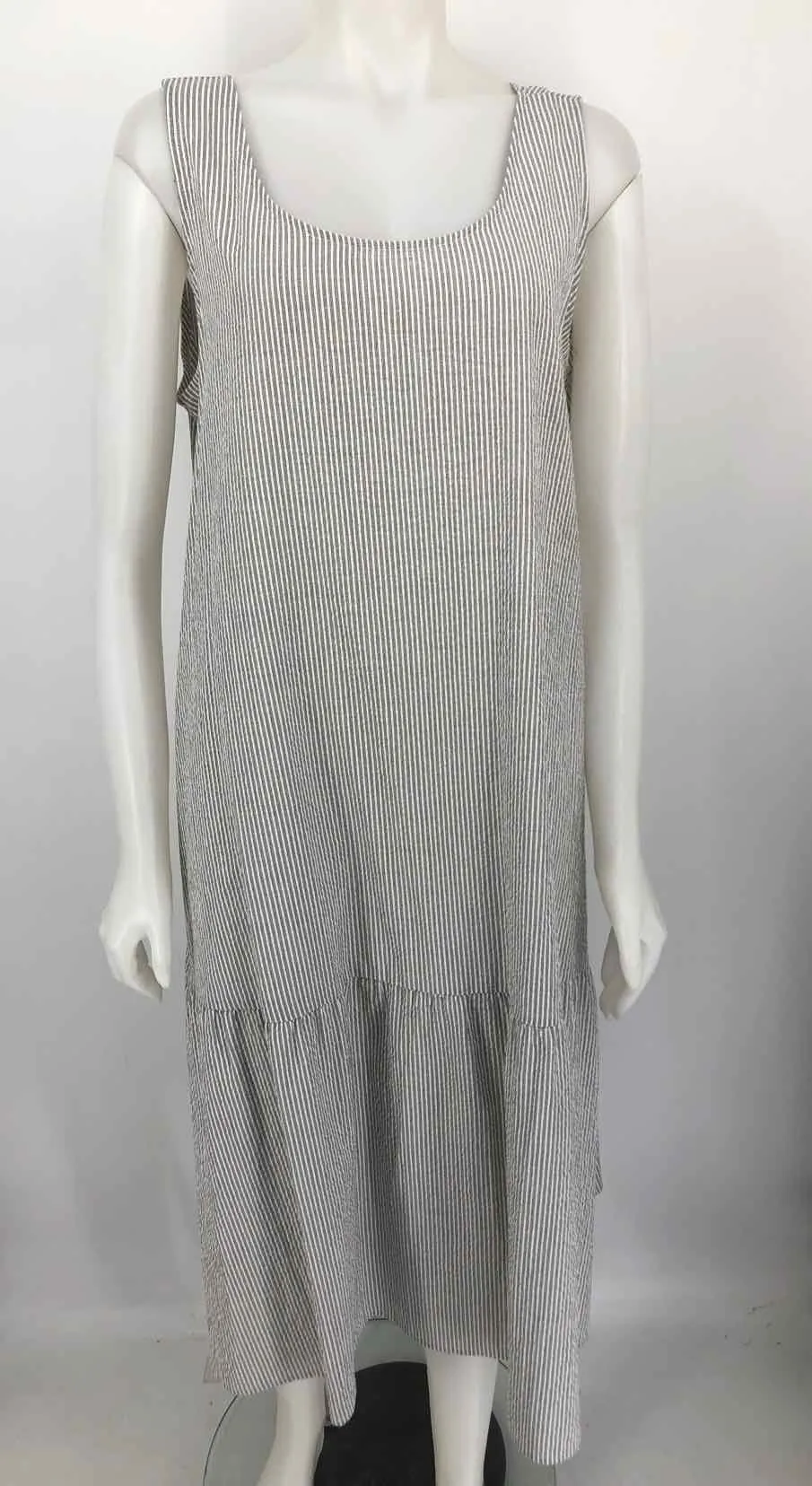 EILEEN FISHER White Gray Organic Cotton Striped Tank Size LARGE  (L) Dress