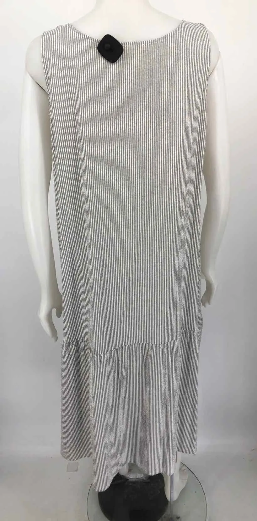 EILEEN FISHER White Gray Organic Cotton Striped Tank Size LARGE  (L) Dress