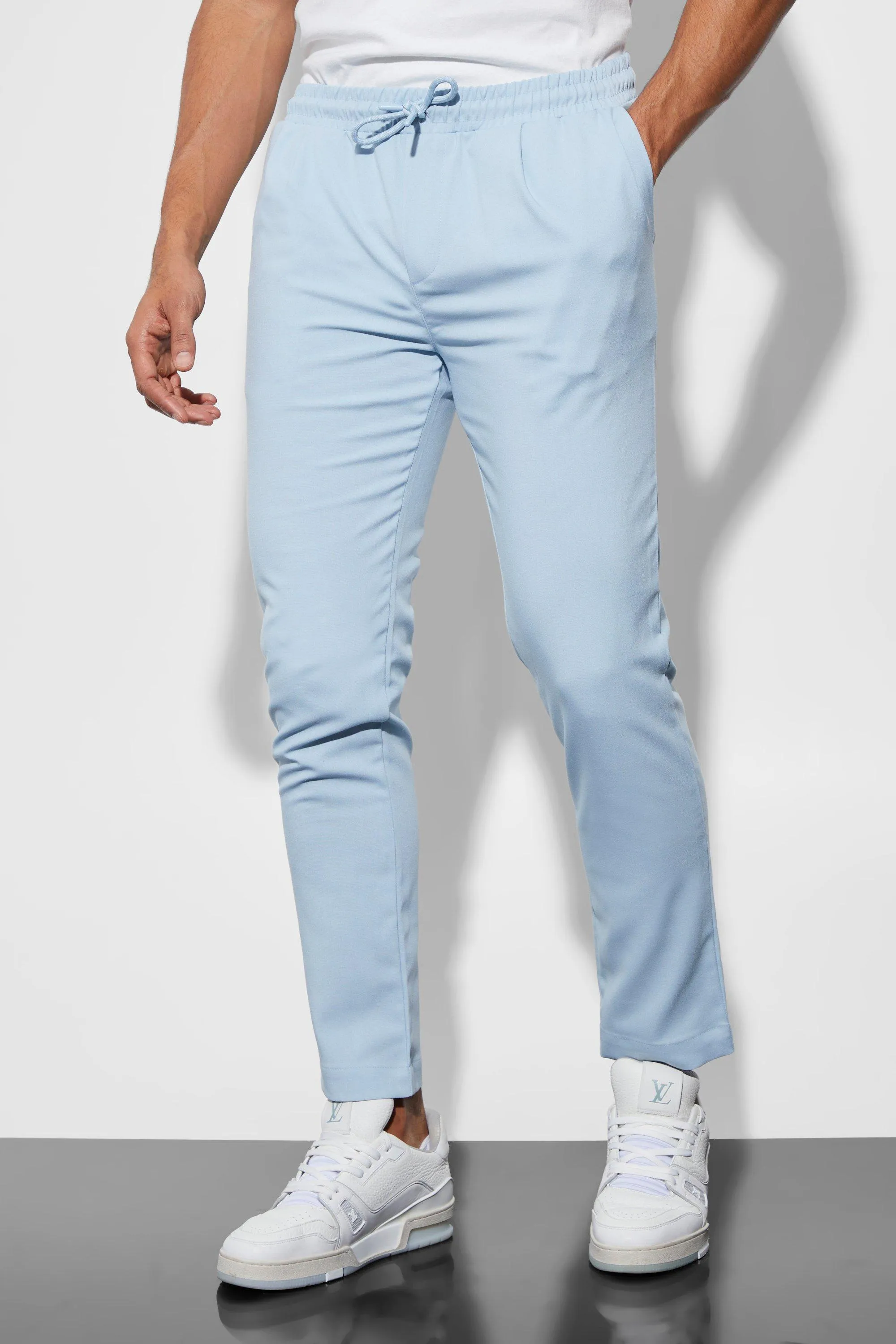 Elasticated Skinny Crop Trouser | boohooMAN UK