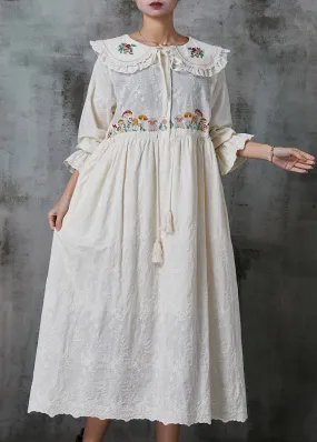 Fine Apricot Peter Pan Collar Embroidered Cotton Dress Spring