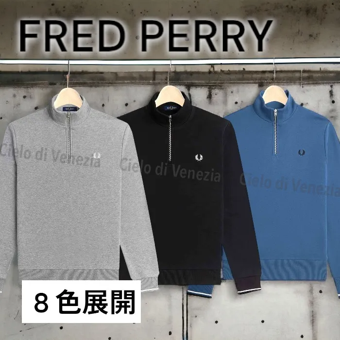 FRED PERRY  |Street Style Long Sleeves Plain Cotton Logo Sweatshirts