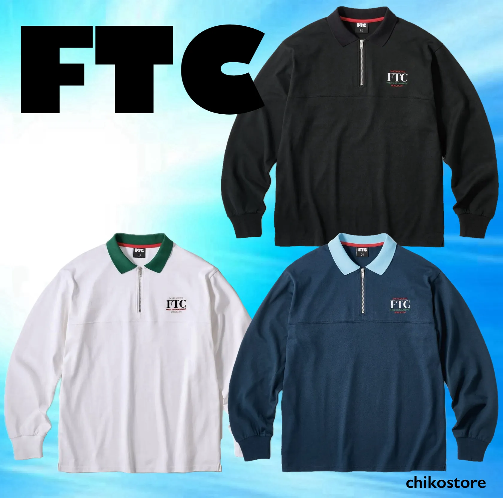 FTC  |Unisex Street Style Long Sleeves Logo Skater Style Polos