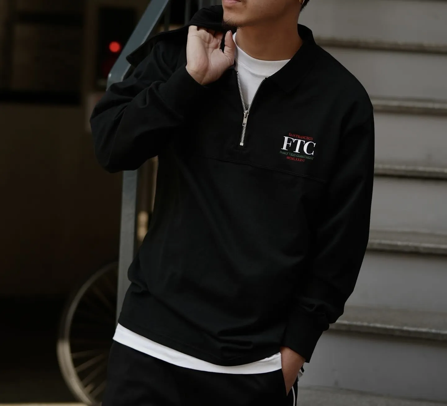 FTC  |Unisex Street Style Long Sleeves Logo Skater Style Polos