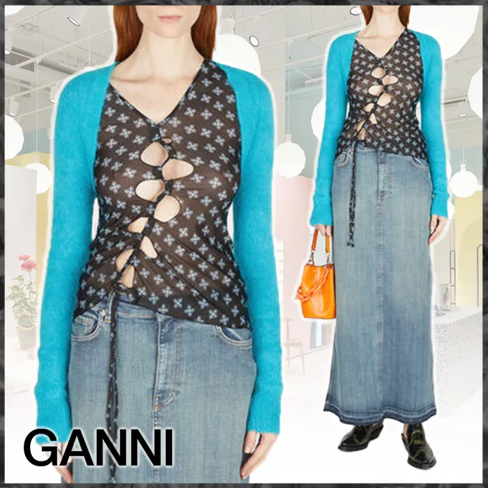 Ganni  |Casual Style Wool Nylon Street Style Long Sleeves Logo