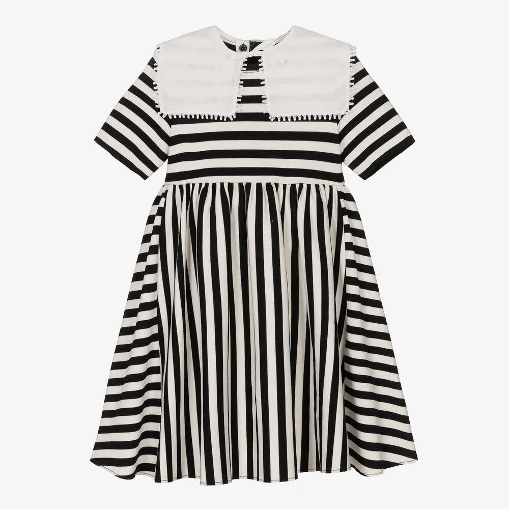 Girls Black Stripe Sailor Collar Dress