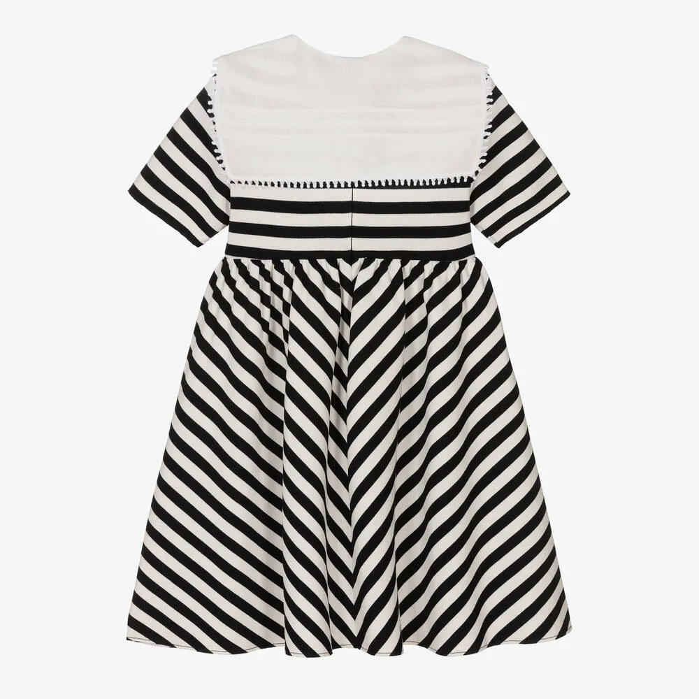 Girls Black Stripe Sailor Collar Dress