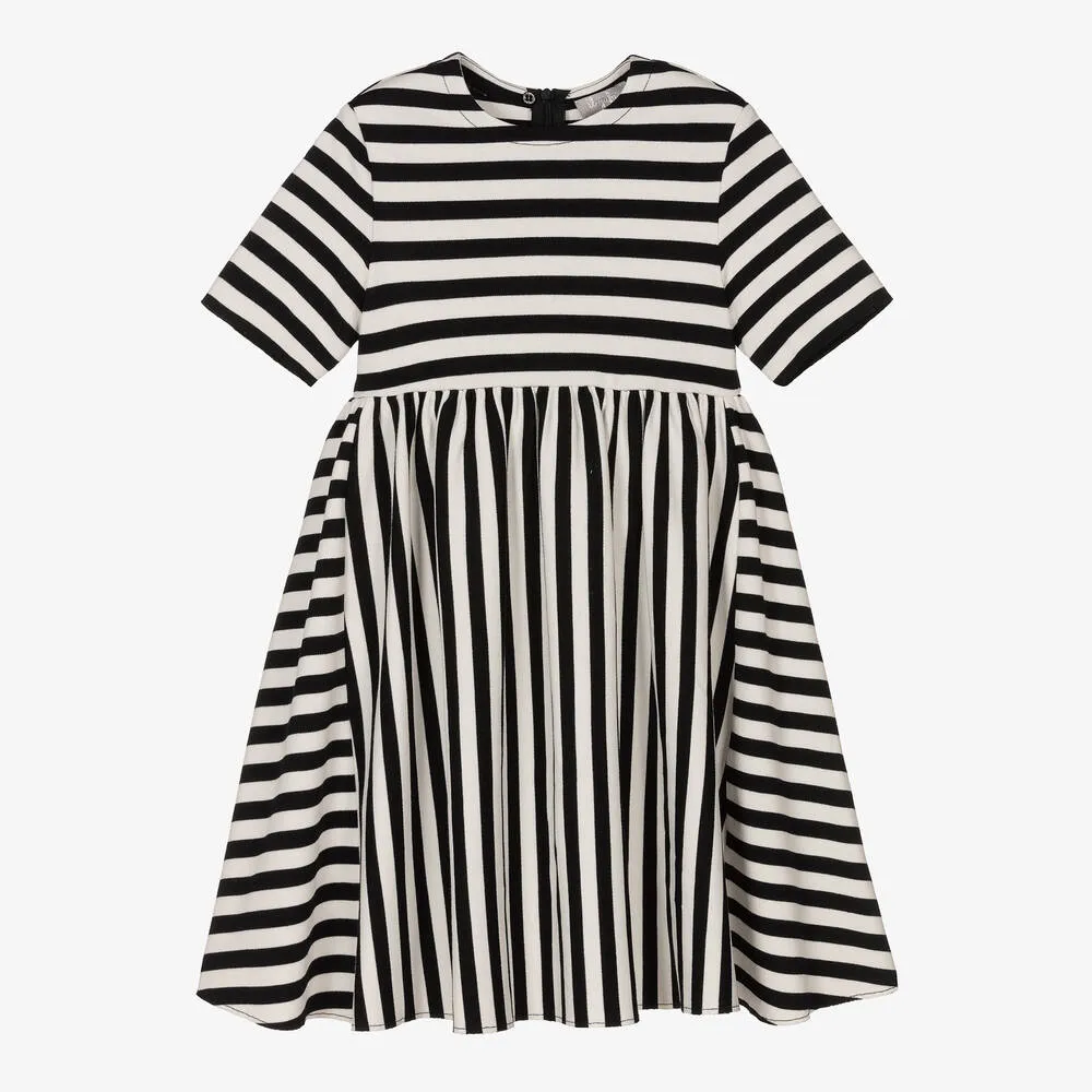 Girls Black Stripe Sailor Collar Dress