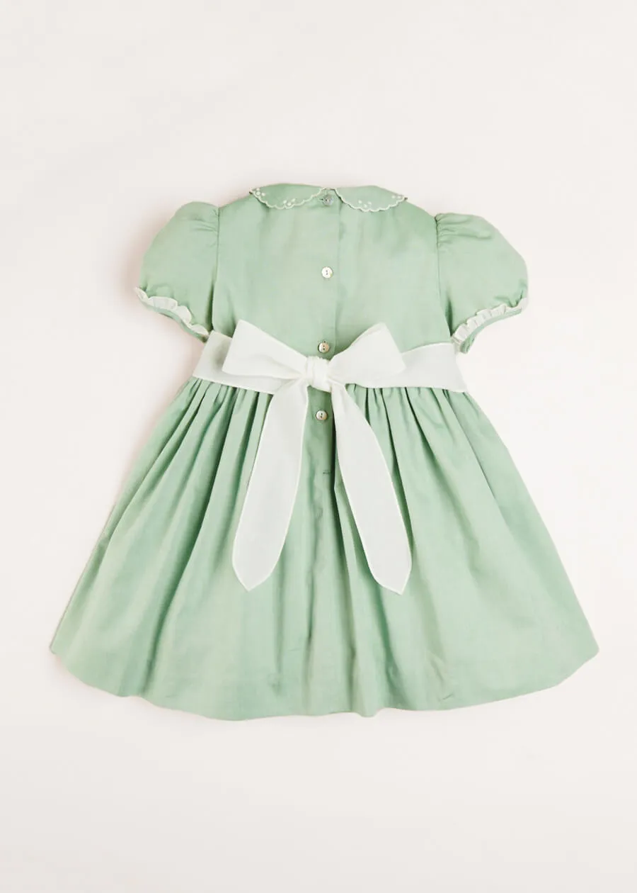 Handsmocked Peter Pan Collar Short Sleeve Dress in Green (12mths-10yrs)