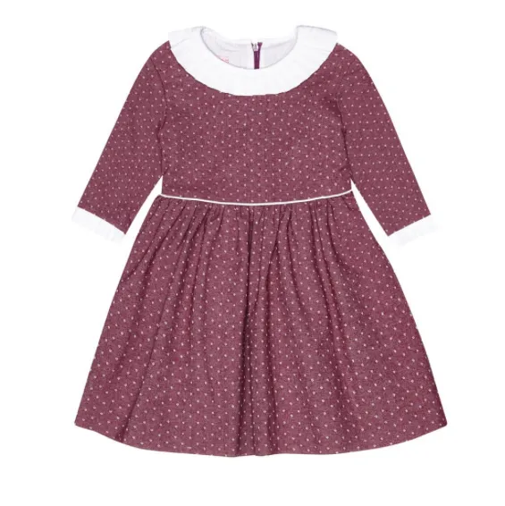 La Coqueta Mulberry And White Polka Dot Dress With Frill Collar: 9 Years