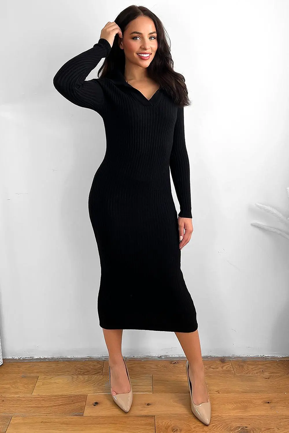 Large Collar Midaxi Knitted Dress