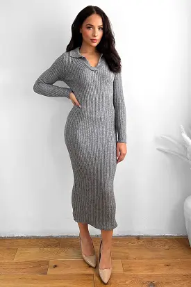 Large Collar Midaxi Knitted Dress