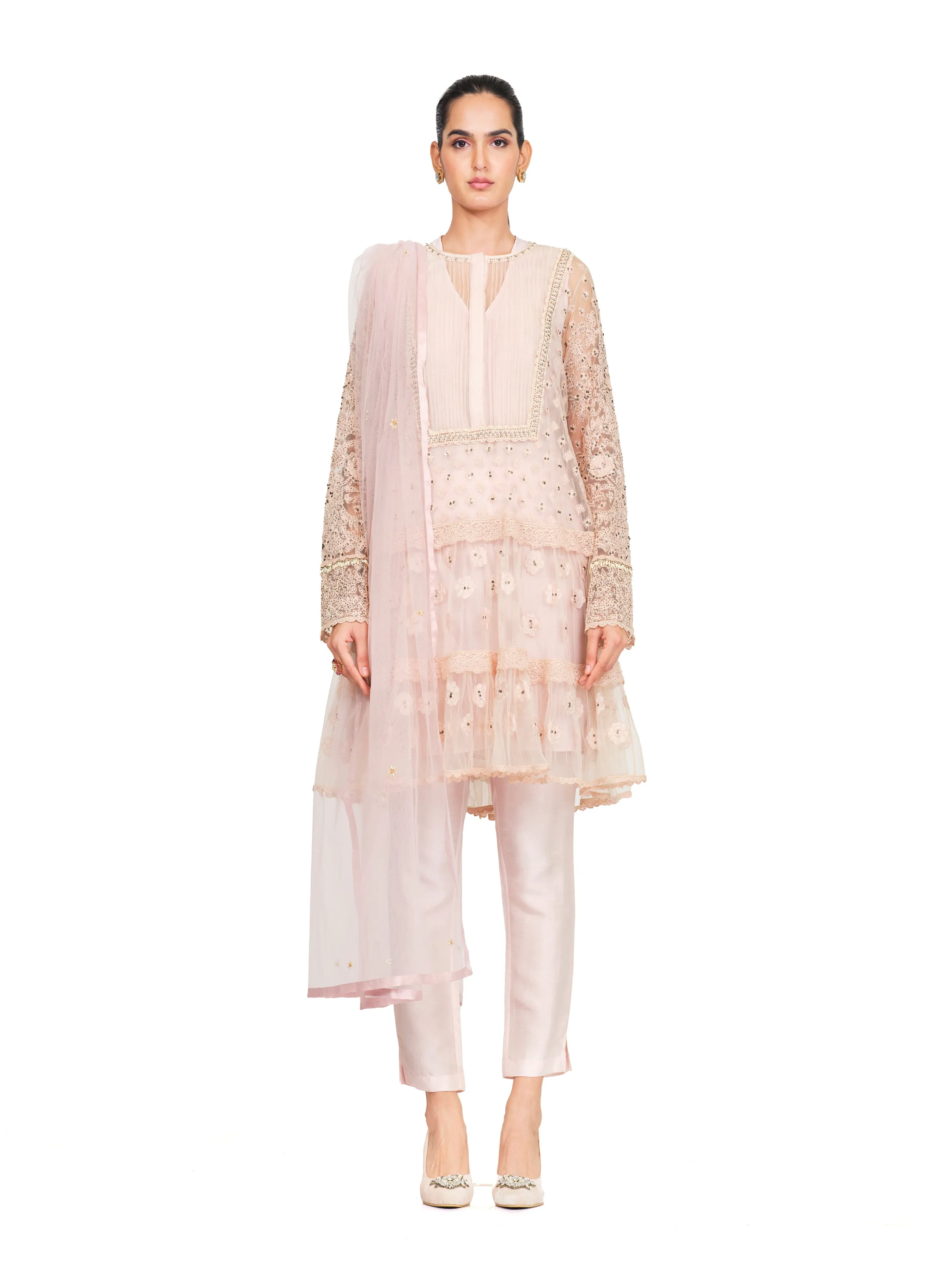 Layered Tunic with Detailed Embroidered Neck Yoke