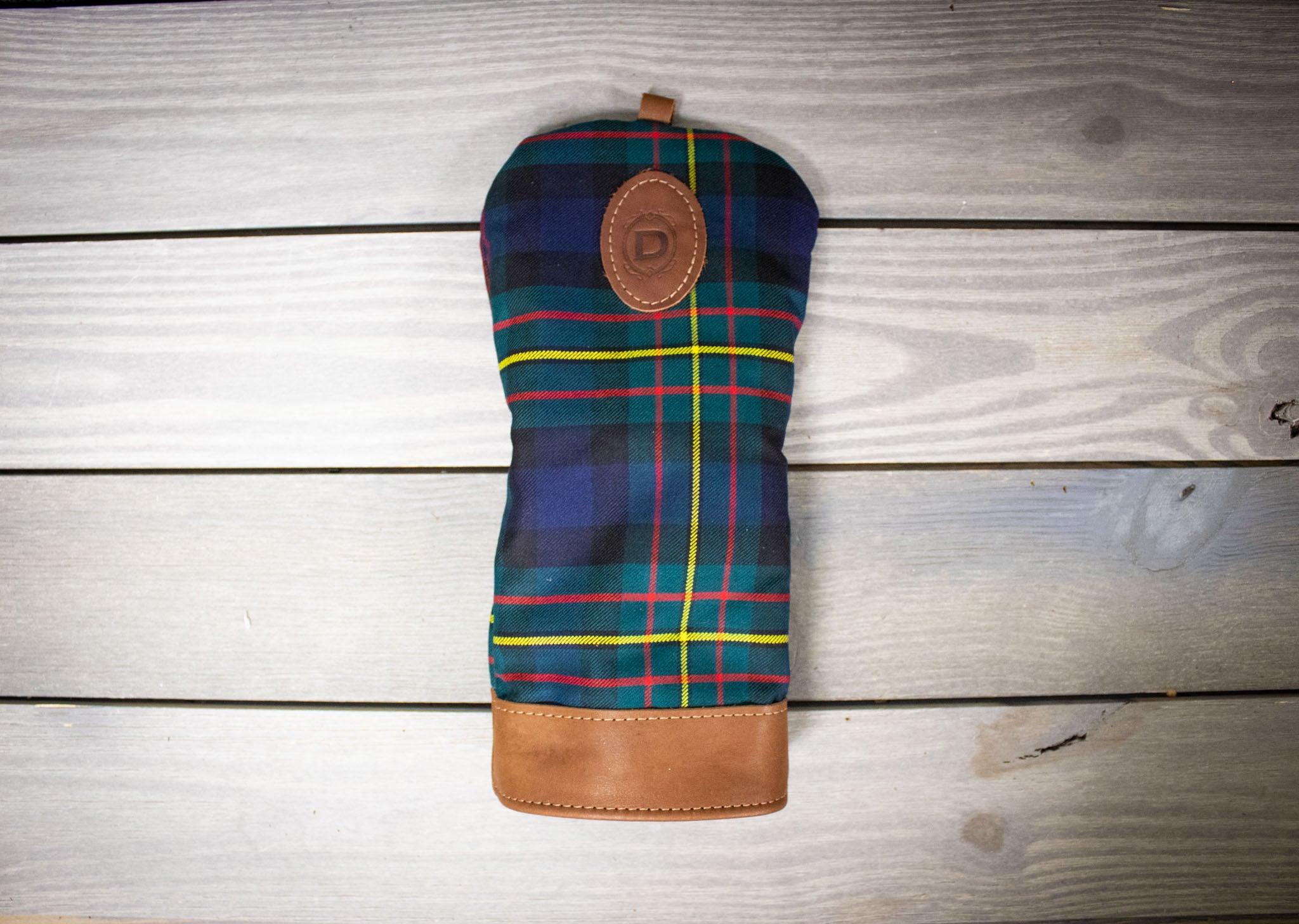 Leather & Wool Tartan Head Cover with Leather Patch