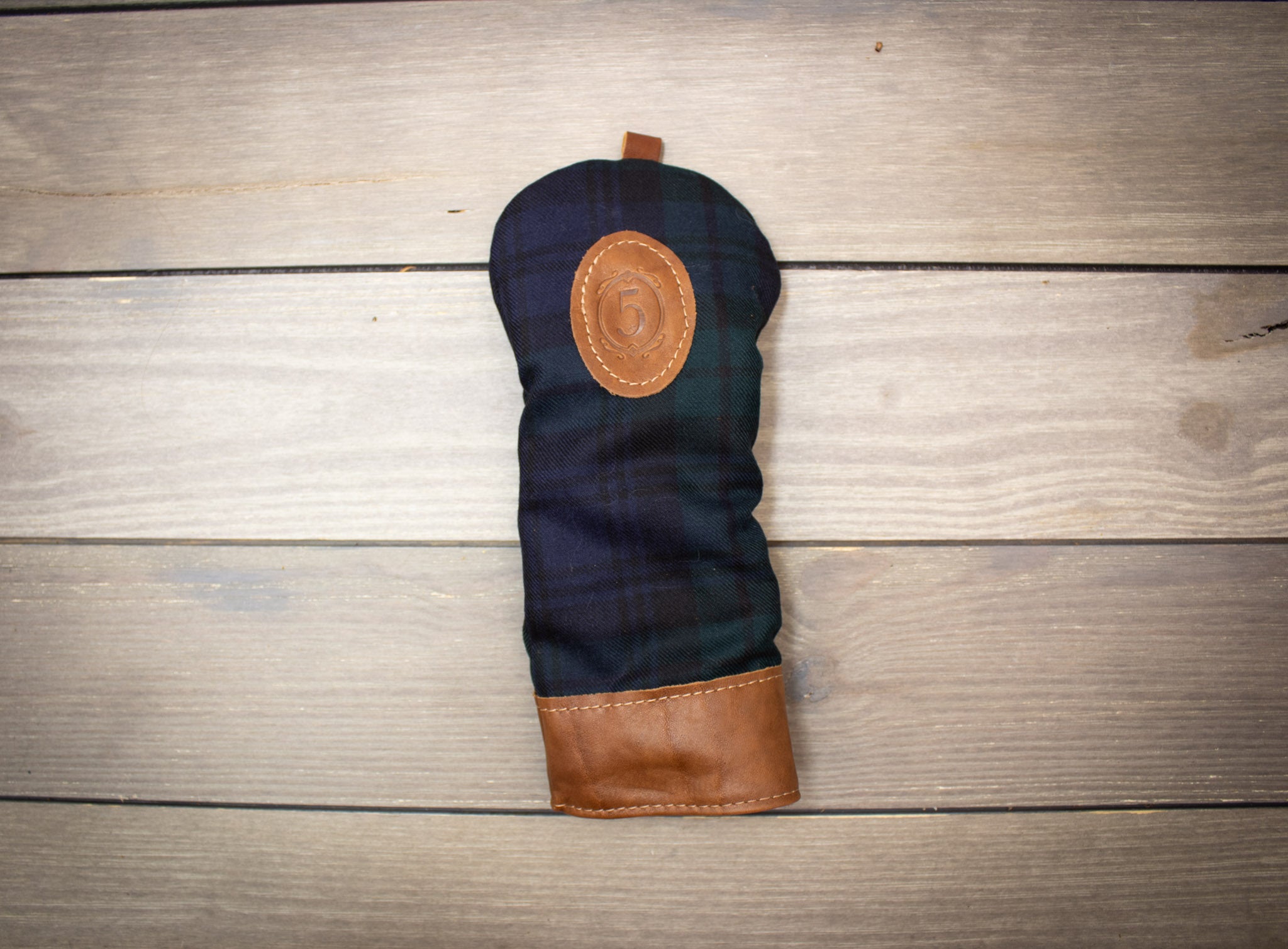 Leather & Wool Tartan Head Cover with Leather Patch