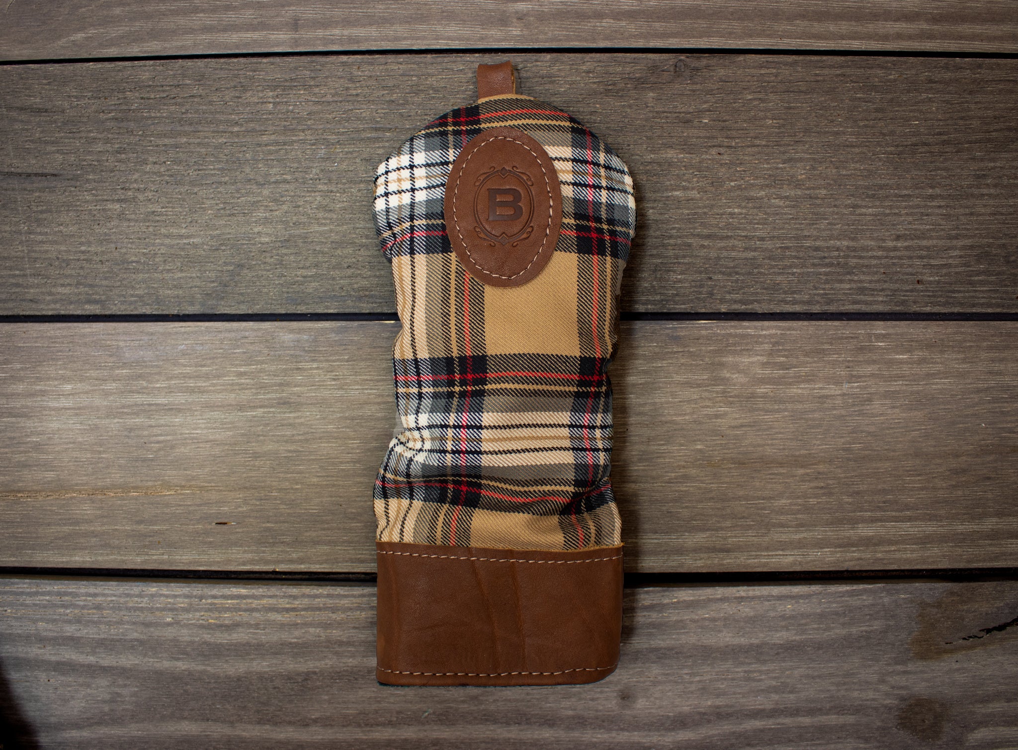 Leather & Wool Tartan Head Cover with Leather Patch