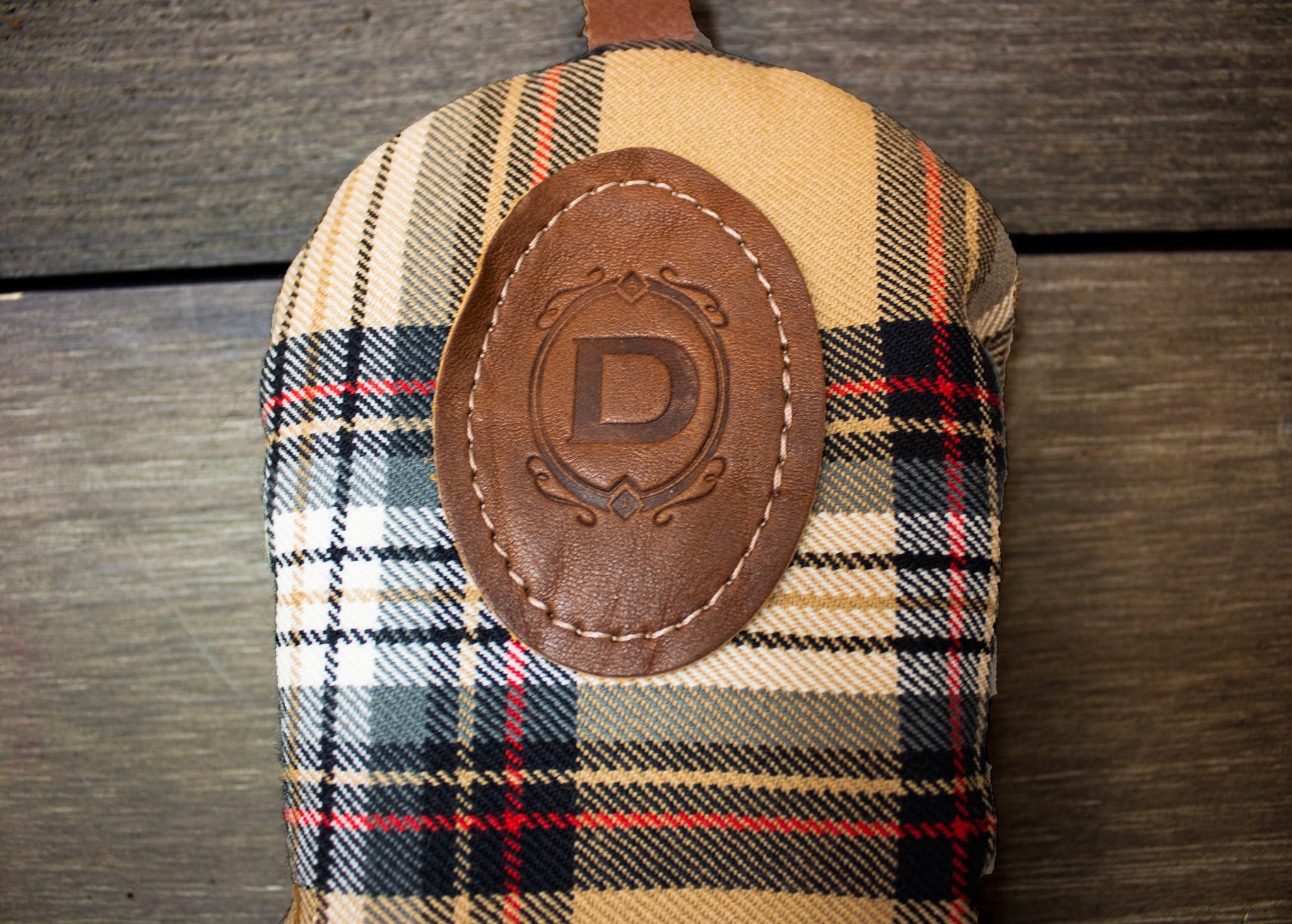 Leather & Wool Tartan Head Cover with Leather Patch