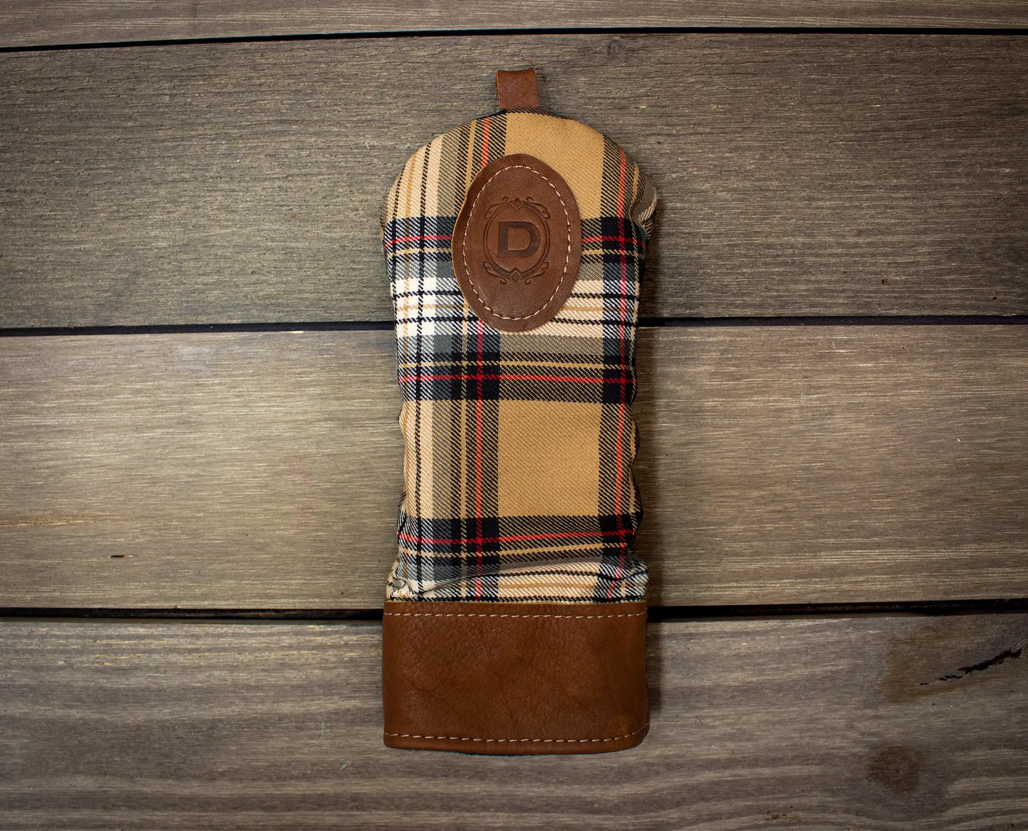 Leather & Wool Tartan Head Cover with Leather Patch