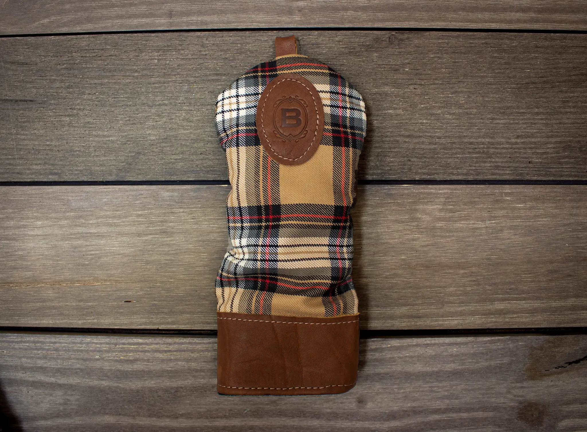 Leather & Wool Tartan Head Cover with Leather Patch