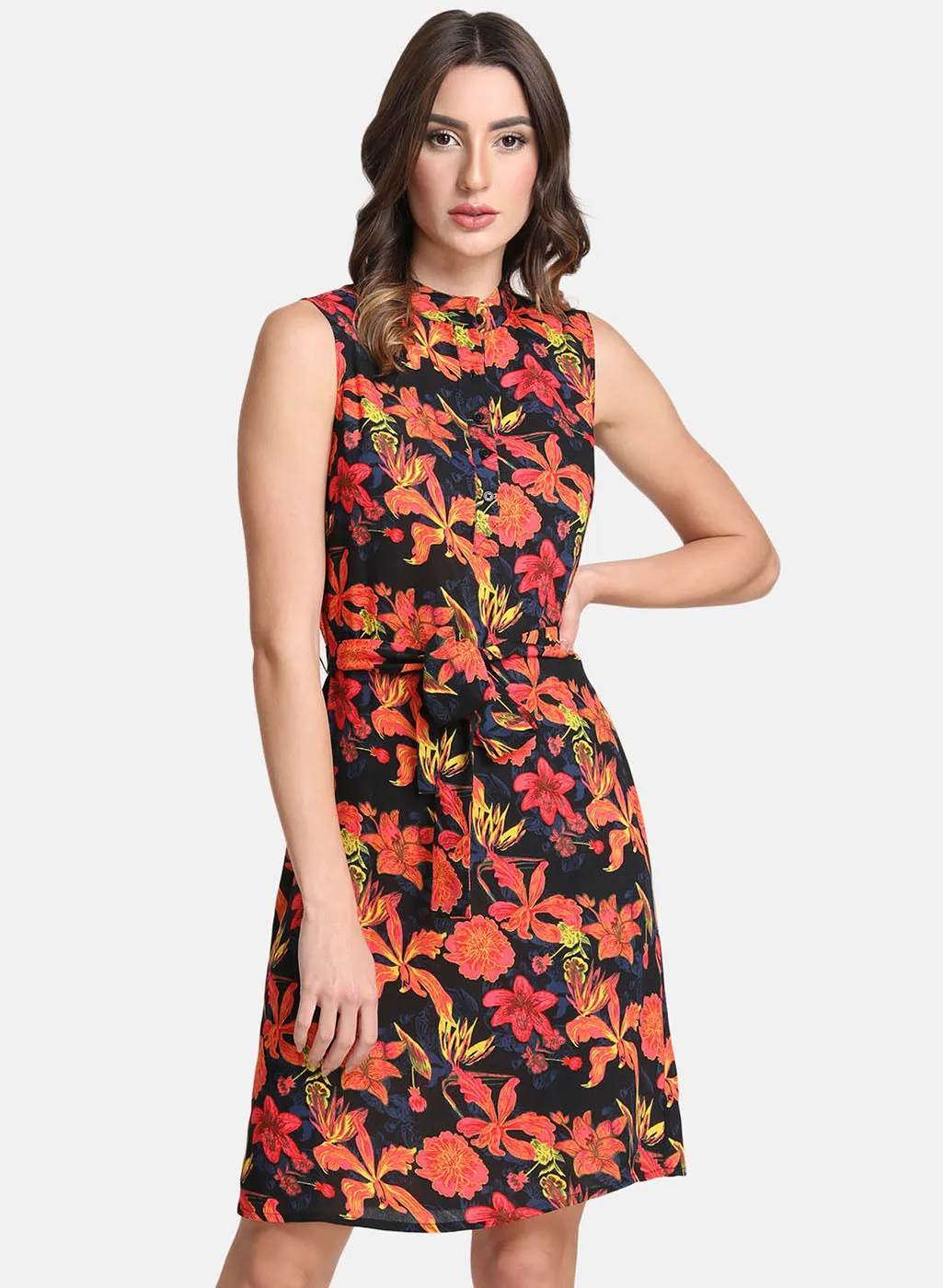 Mandarin Collar Midi Dress