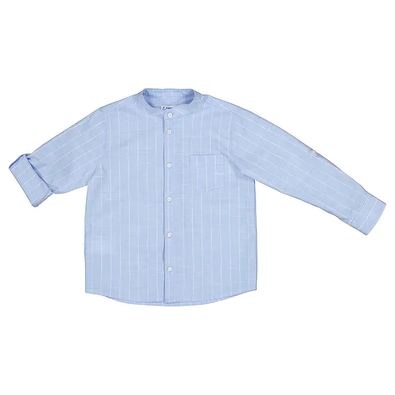 Mayoral Mini Long Sleeve Striped Mandarin Collar Dress Shirt_ 3121