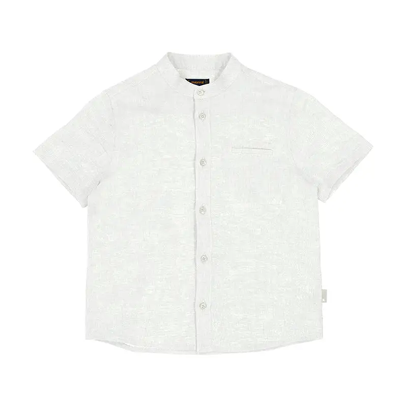 Mayoral Mini Short Sleeve Mandarin Collar Linen Dress Shirt_ 3113