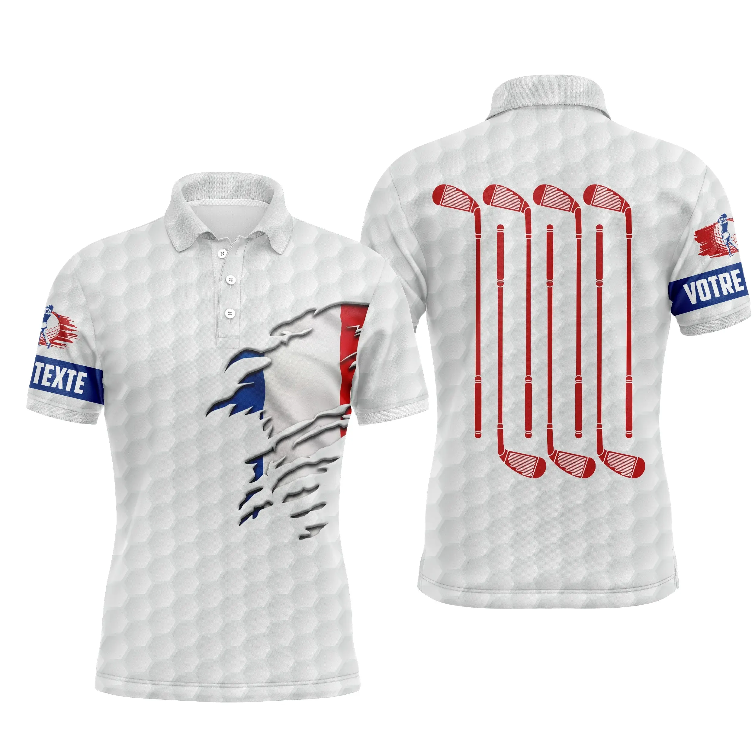 Meilleur Cadeau Golfeur Golfeuse, Polo de Sport Homme Femme, Polo à Séchage Rapide, Impression Drapeau France, Club de Golf - CT