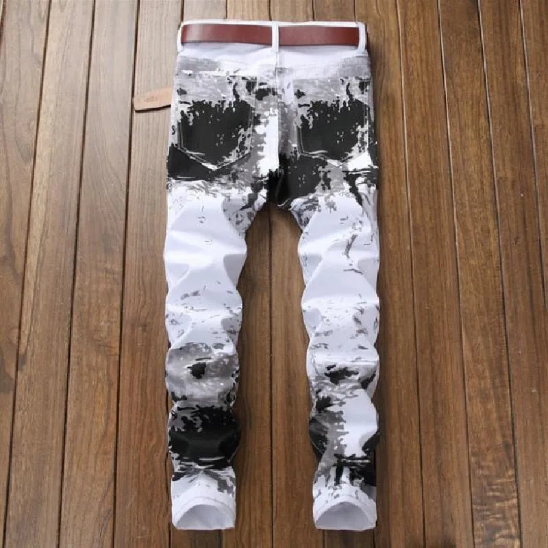 Men's American Style Digital Printing Slim Fit Stretch Skinny Jeans Pants