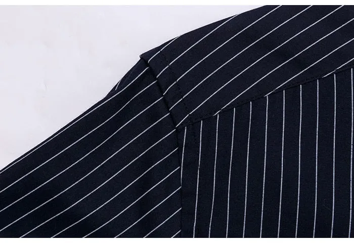 Men's Casual Cotton Striped Single Patch Pocket Office Long Sleeve Shirt