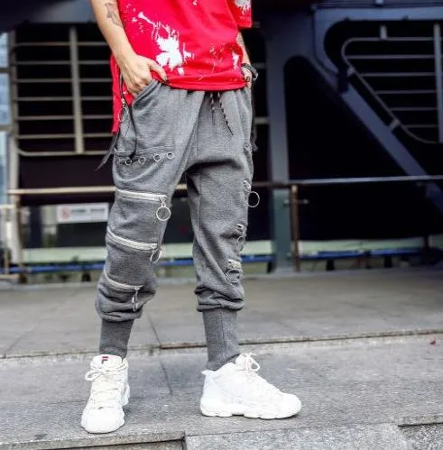 Men's Zipper Tide Hip Hop Style Loose Streetwear Joggers Harem Pants