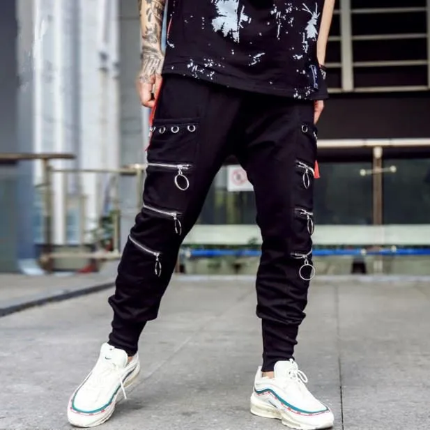 Men's Zipper Tide Hip Hop Style Loose Streetwear Joggers Harem Pants