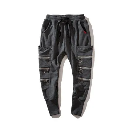 Men's Zipper Tide Hip Hop Style Loose Streetwear Joggers Harem Pants