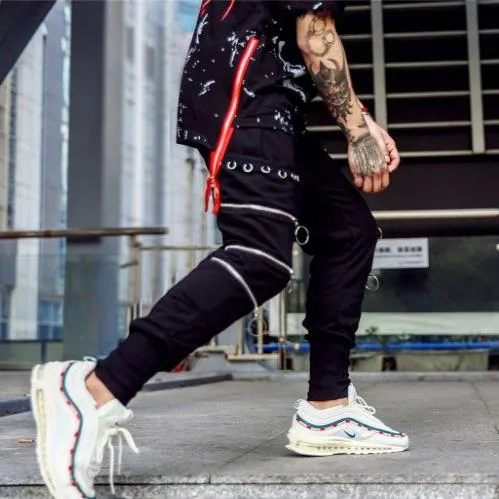 Men's Zipper Tide Hip Hop Style Loose Streetwear Joggers Harem Pants