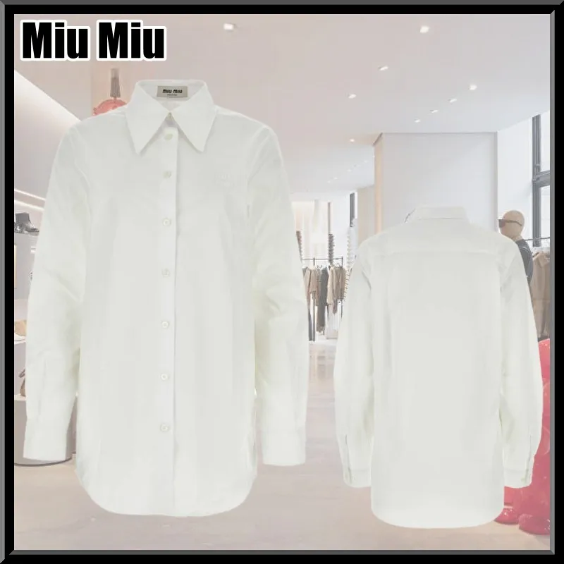 MiuMiu  |Casual Style Long Sleeves Plain Cotton Elegant Style