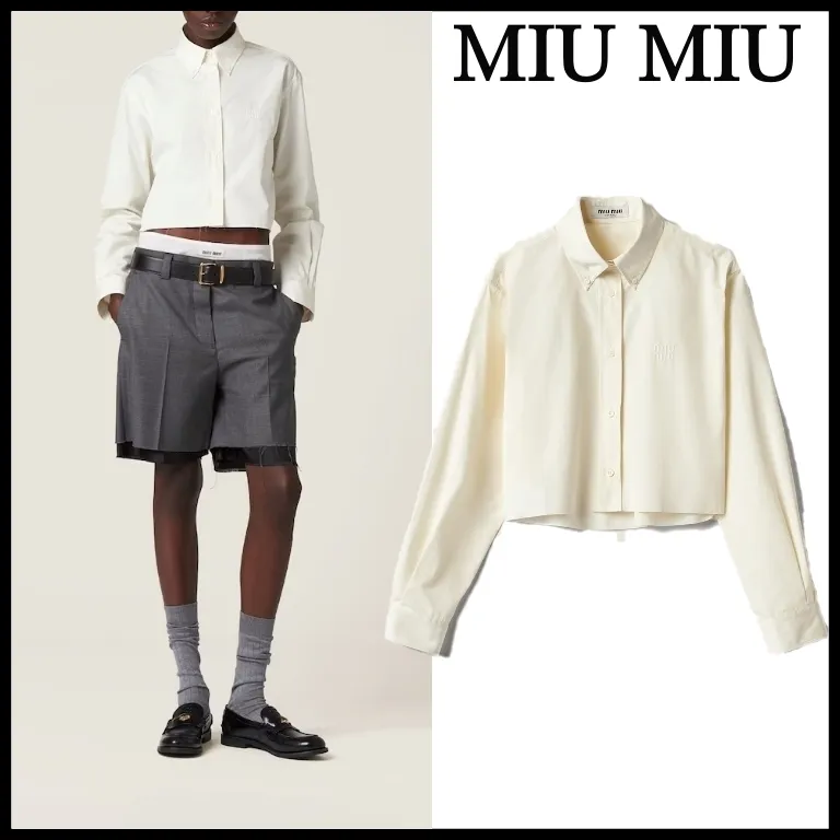 MiuMiu  |Casual Style Long Sleeves Plain Cotton Office Style