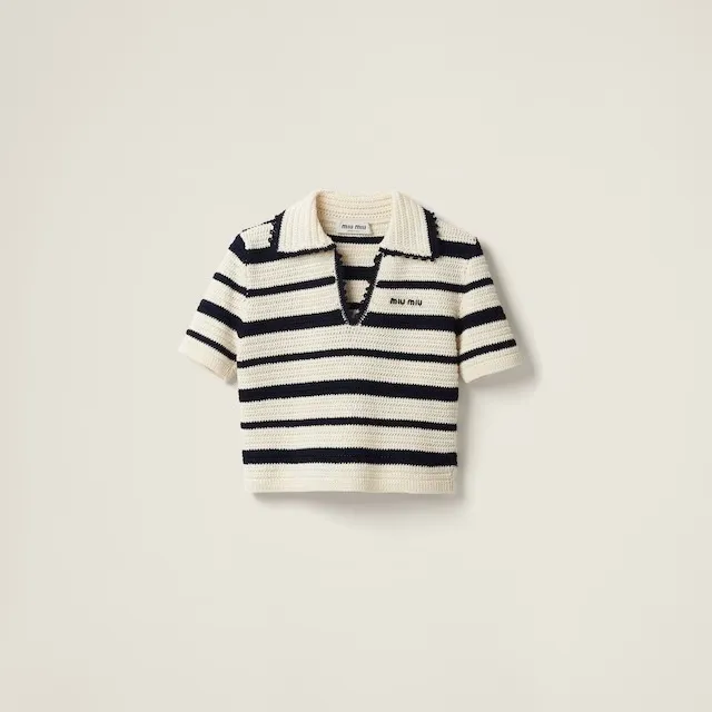 MiuMiu  |Stripes Casual Style Cotton Short Sleeves Office Style