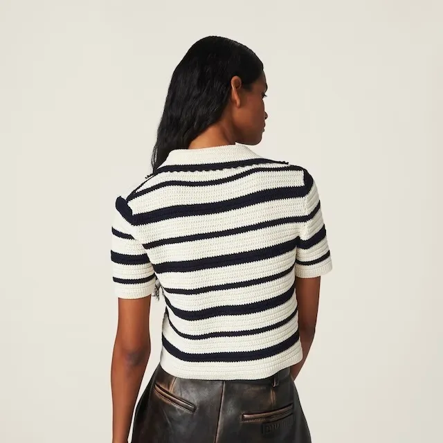 MiuMiu  |Stripes Casual Style Cotton Short Sleeves Office Style