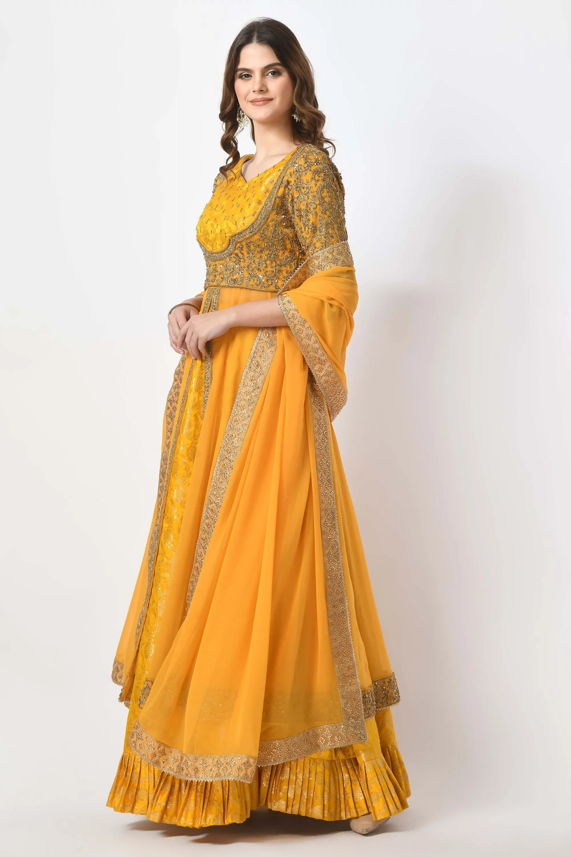 Mustard Yellow Jacket Lehenga Dupatta