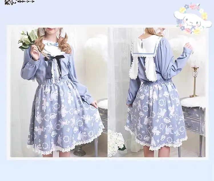 My melody / cinnamoroll / kuromi navy collar rabbit ear dress