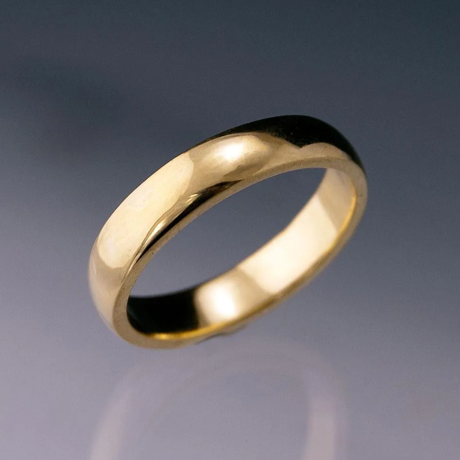 Narrow Domed Yellow or Rose Gold Wedding Band, 2-4mm Width