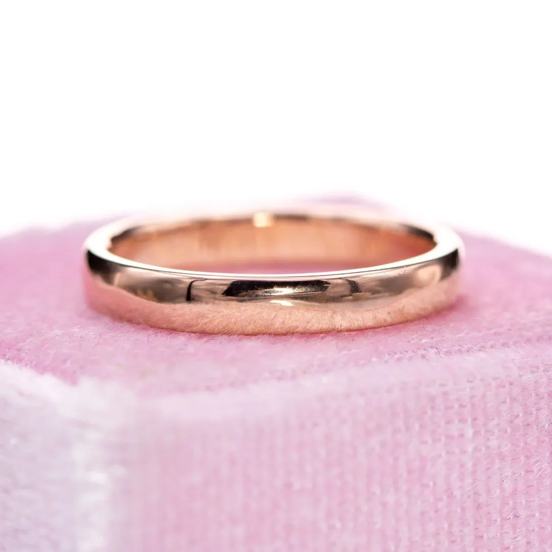 Narrow Domed Yellow or Rose Gold Wedding Band, 2-4mm Width