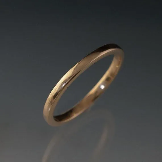 Narrow Domed Yellow or Rose Gold Wedding Band, 2-4mm Width