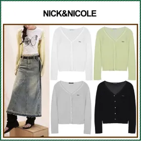 NICK&NICOLE  |Street Style Long Sleeves Plain Logo Cardigans