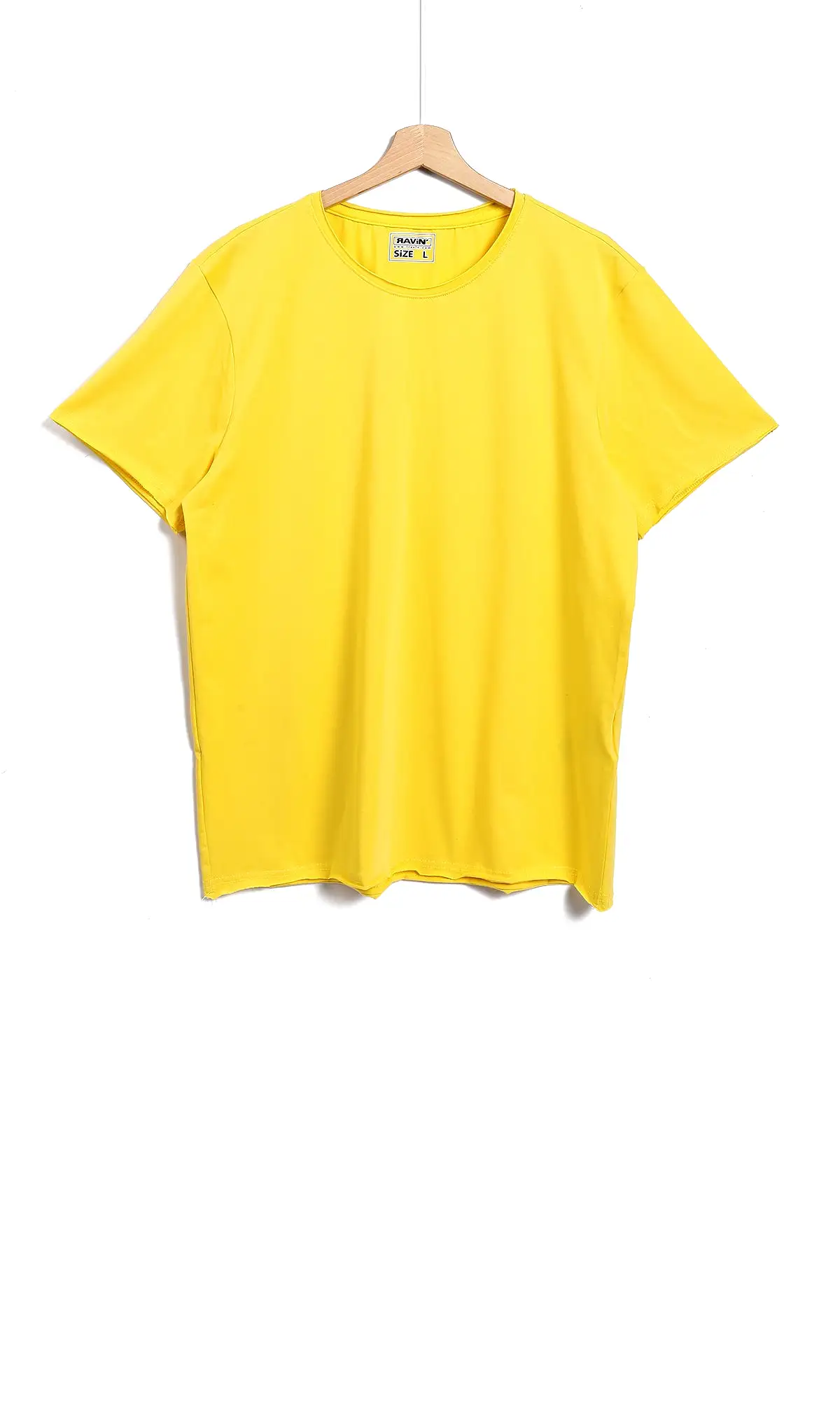 O164618 Solid Patterned Basic Yellow Plain T-Shirt