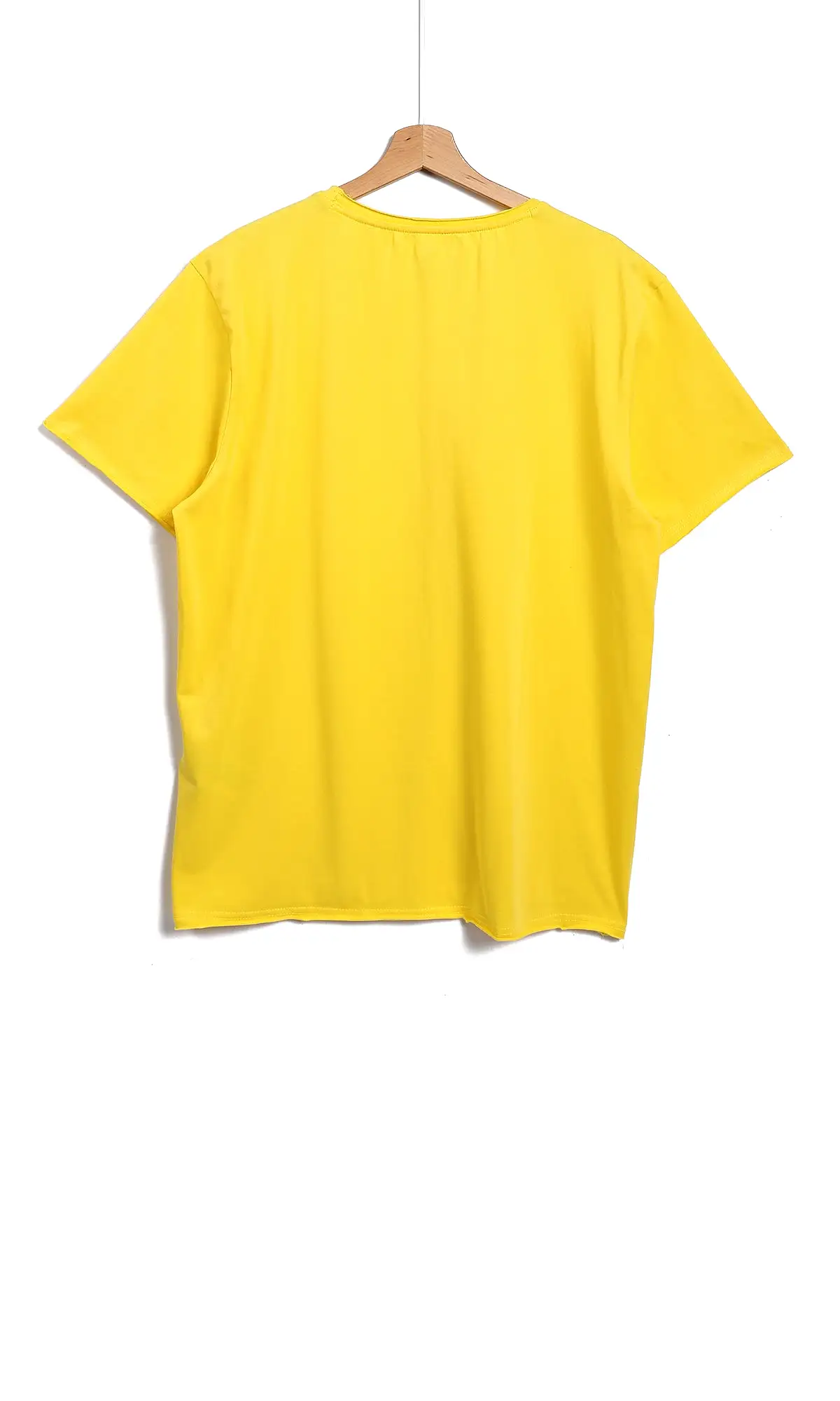 O164618 Solid Patterned Basic Yellow Plain T-Shirt