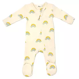 oh baby! Baby Rib Zipper Footie - Mist Stegosaurus Print - Vanilla