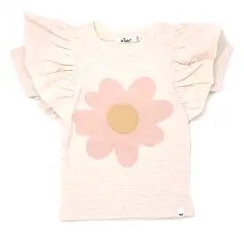 oh baby! Butterfly Short Sleeve Cotton Slub Tee - Peach Daisy - Sand Heather