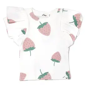 oh baby! Butterfly Short Sleeve Cotton Tee - Dark Pink Strawberries - Cream