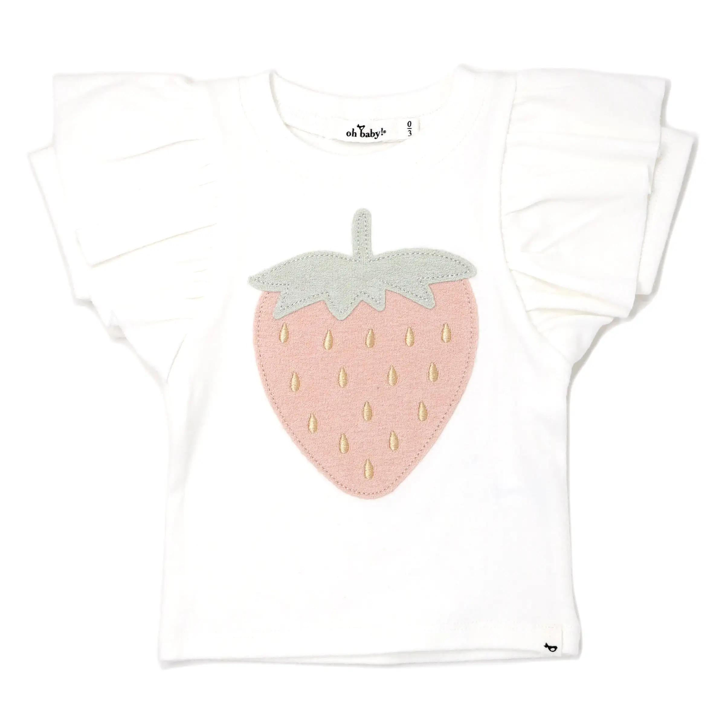 oh baby! Butterfly Short Sleeve Cotton Tee - Strawberry - Cream