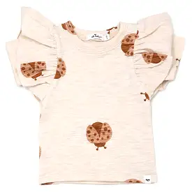 oh baby! Butterfly Short Sleeve Slub Tee - Ladybug Print - Sand