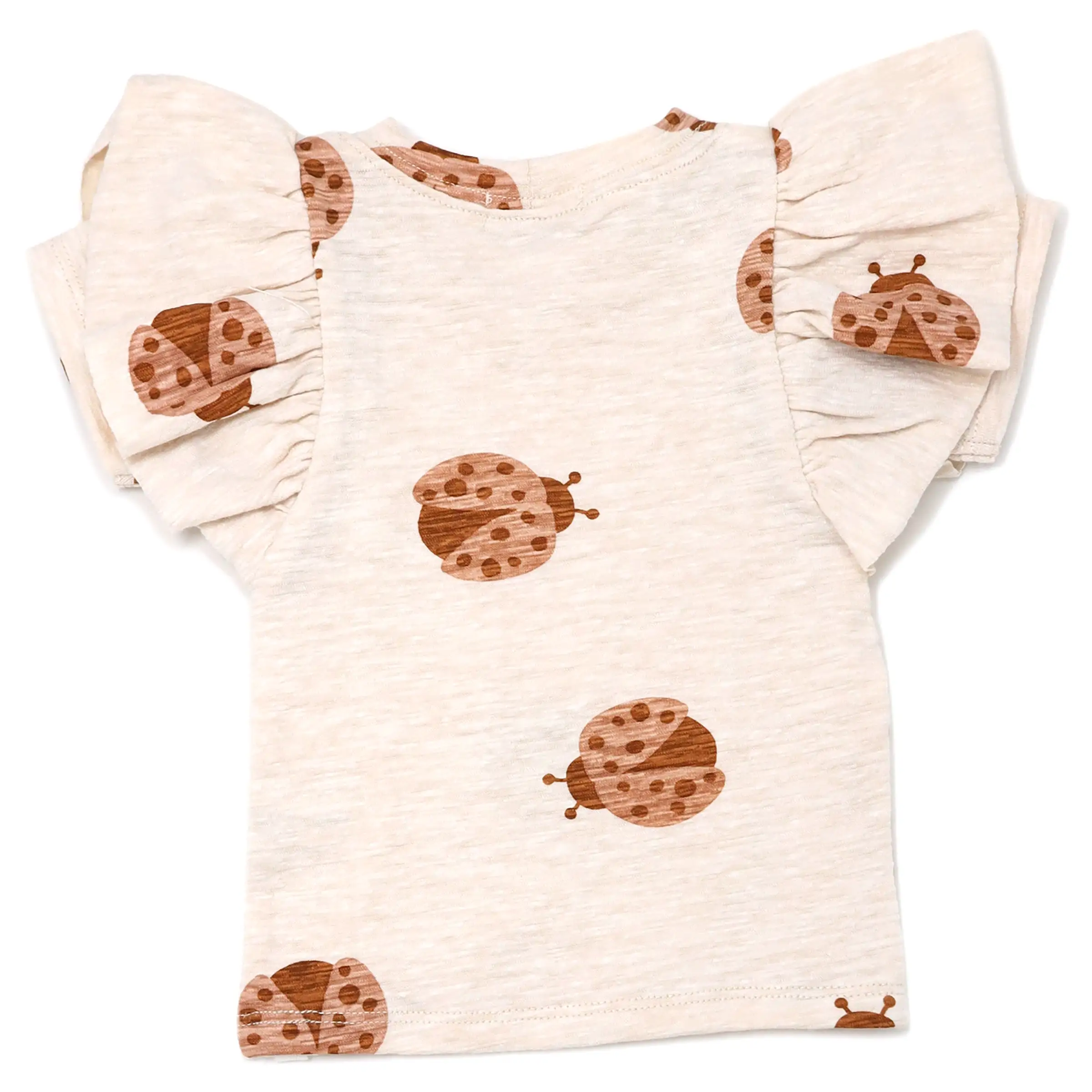 oh baby! Butterfly Short Sleeve Slub Tee - Ladybug Print - Sand